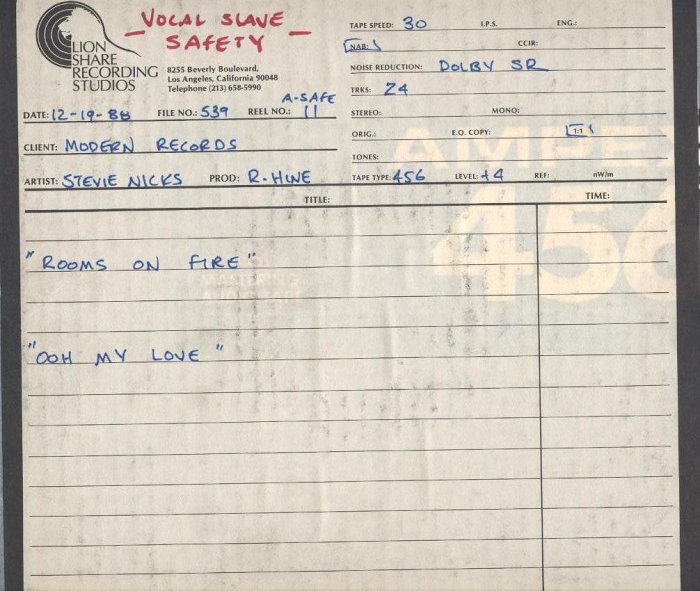 OSOTM Vocal Slave - Rooms On Fire 12-19-88